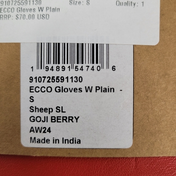 Ecco Unisex Plain Leather Gloves With Wool Lining And Elastic Wrist Sz Small NWT - Picture 5 of 5